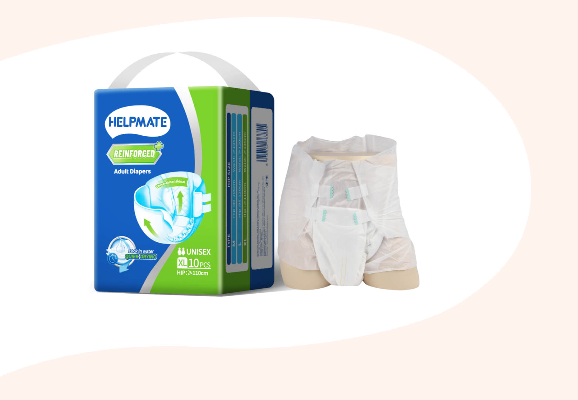 Recursos de design espec&iacute;ficos de g&ecirc;nero de fraldas para adultos Helpmate